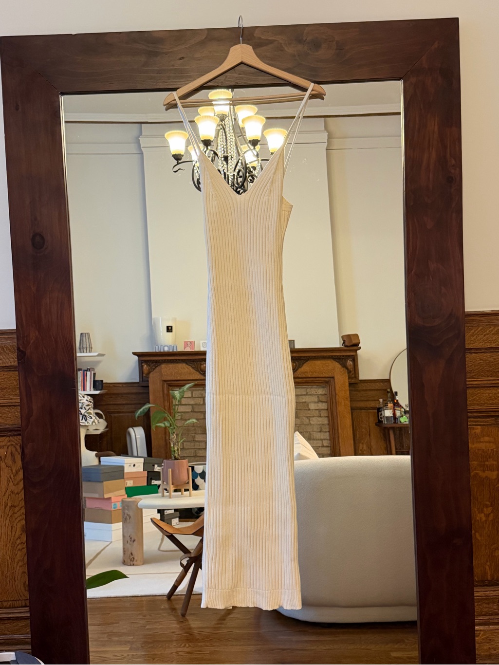 Cream Ribbed Knit Slip Dress With V-Neck - Size 4 Us — image 3 of 6